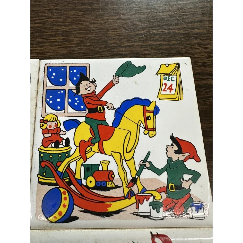 Jasco Christmas Holiday Ceramic Tile‎ Trivet-Set of 4w/Rubber Feet Vintage 1981